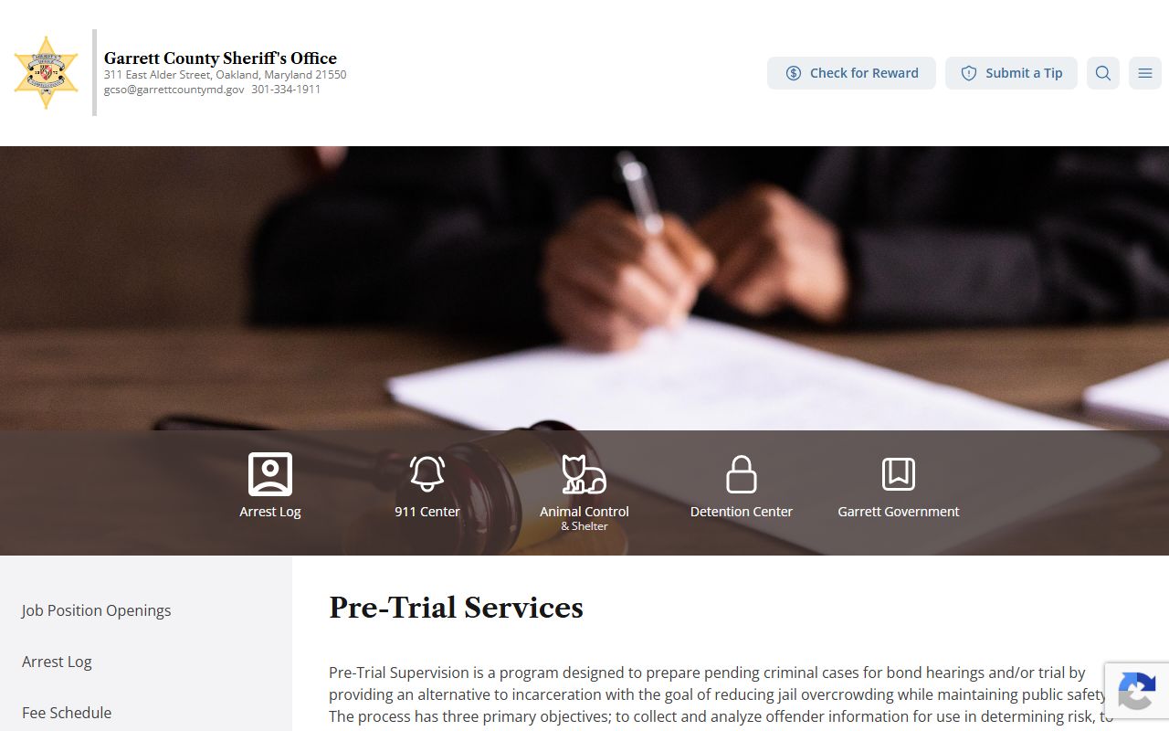 Garrett County Detention Center pretrial services and jail population program information