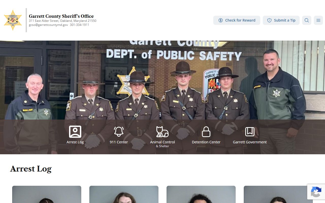 Garrett County arrest log for inmate records and recent custody status